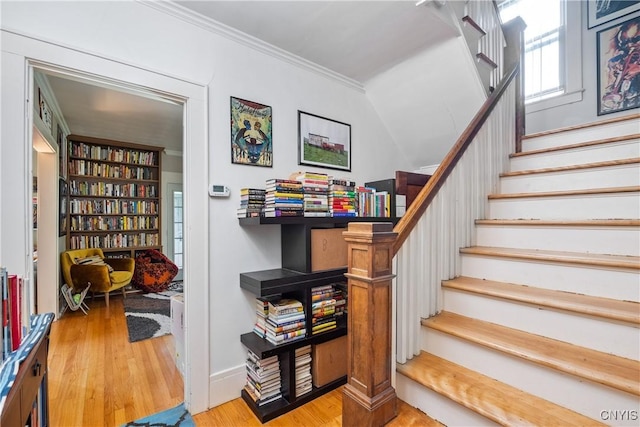 151 Edgehill Rd, Syracuse, NY 13224 - stairway featuring crown molding and wood finished floors