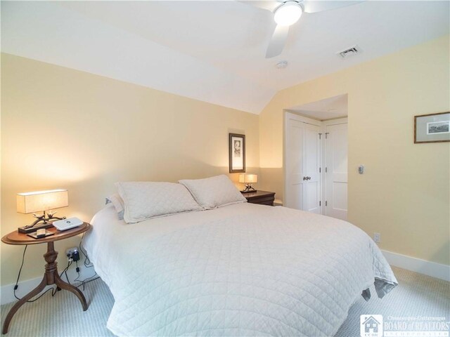 41 Vincent Ave, Chautauqua, NY 14722 - bedroom featuring carpet, lofted ceiling, and a ceiling fan
