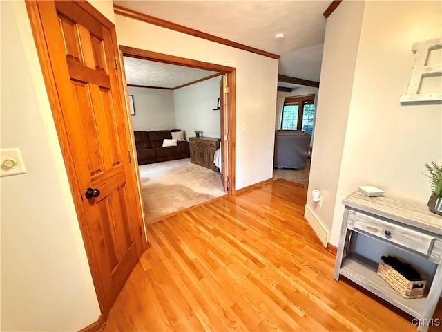 550 Sayles St, Oneida-Inside, NY 13421 - hallway with ornamental molding and light wood-style flooring