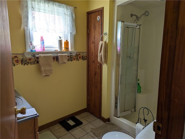12941 Hillcrest Dr, Carlton, NY 14411 - full bathroom with a shower with shower door, tile patterned floors, and vanity