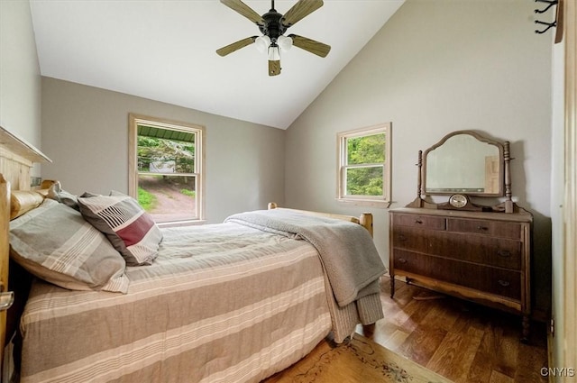 146 Mohawk Dr W, Webb, NY 13420 - bedroom featuring wood finished floors, lofted ceiling, and ceiling fan