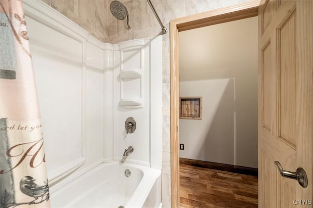 146 Mohawk Dr W, Webb, NY 13420 - bathroom featuring shower / bath combo and wood finished floors