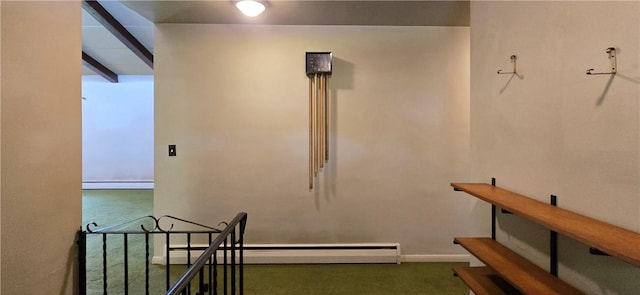 34 Crestview Dr W, Southport, NY 14871 - staircase featuring carpet floors, baseboard heating, and a baseboard radiator