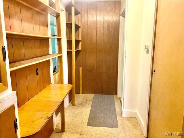 11671 Gowanda State Rd, North Collins, NY 14111 - mudroom with tile patterned floors and wood walls