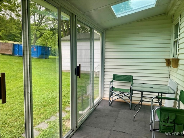 11671 Gowanda State Rd, North Collins, NY 14111 - sunroom / solarium featuring a skylight and lofted ceiling