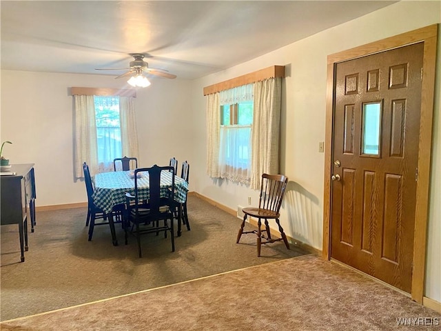 11671 Gowanda State Rd, North Collins, NY 14111 - carpeted dining room featuring baseboards and ceiling fan