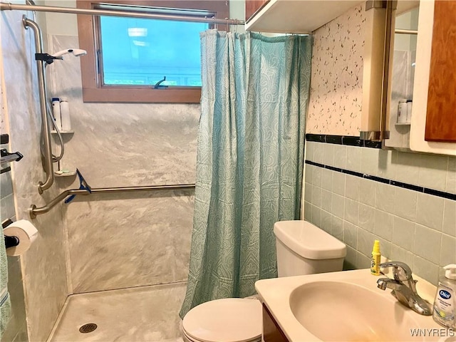 11671 Gowanda State Rd, North Collins, NY 14111 - full bath featuring tile walls, a shower with curtain, and vanity