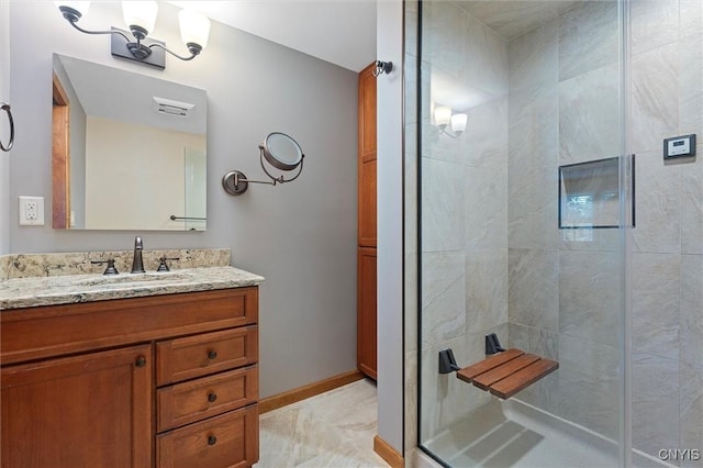 8013 Ginger Rd, Clay, NY 13090 - full bathroom featuring a shower stall, vanity, and marble look tile flooring
