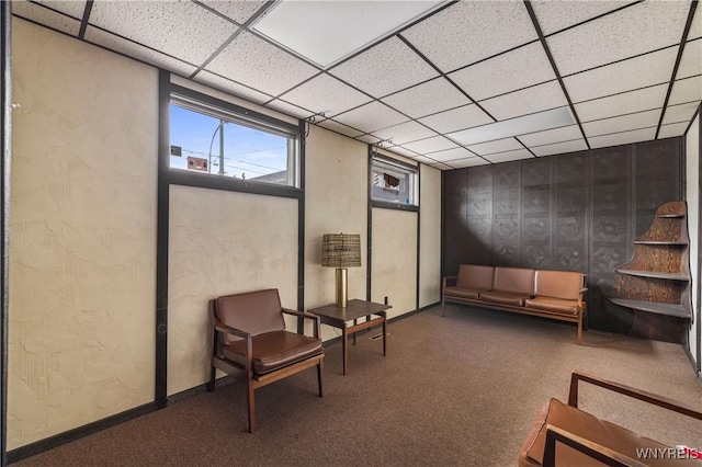 700 Pine Ave, Niagara Falls, NY 14301 - sitting room featuring a paneled ceiling, carpet floors, and a textured wall
