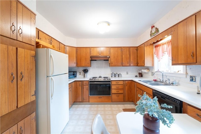 6 Meadowbrook Ter, North Dansville, NY 14437 - kitchen featuring freestanding refrigerator, stainless steel electric stove, dishwasher, under cabinet range hood, and light floors