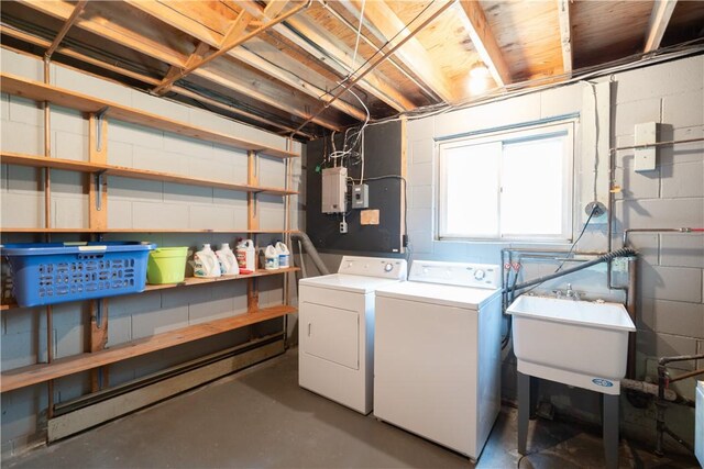 6 Meadowbrook Ter, North Dansville, NY 14437 - laundry area featuring washer and clothes dryer and concrete block wall