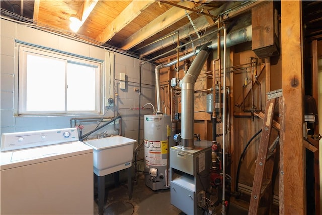 6 Meadowbrook Ter, North Dansville, NY 14437 - laundry room with washer / clothes dryer, water heater, and a heating unit