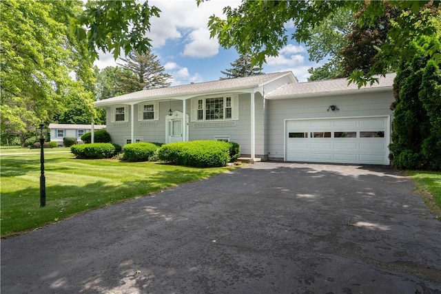 6 Meadowbrook Ter, North Dansville, NY 14437 - split foyer home with asphalt driveway, a garage, and a front lawn