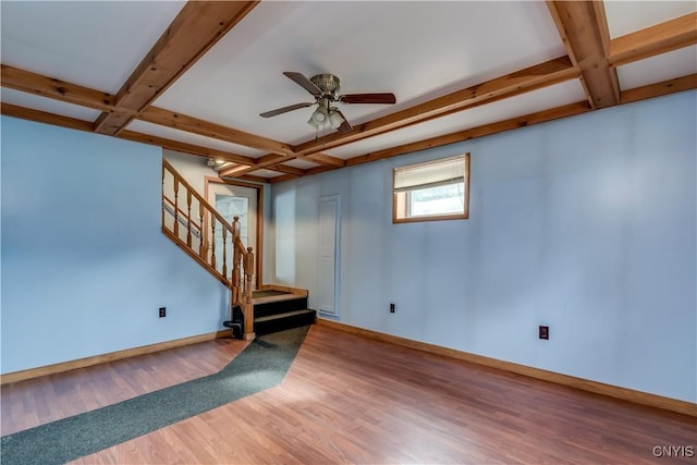60 Van Buren St, Antwerp, NY 13608 - below grade area with wood finished floors, a ceiling fan, and stairs
