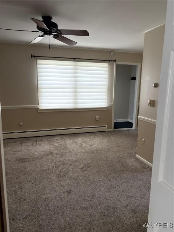 115 N 17th St, Olean-City, NY 14760 - empty room with baseboard heating, carpet floors, a ceiling fan, and healthy amount of natural light