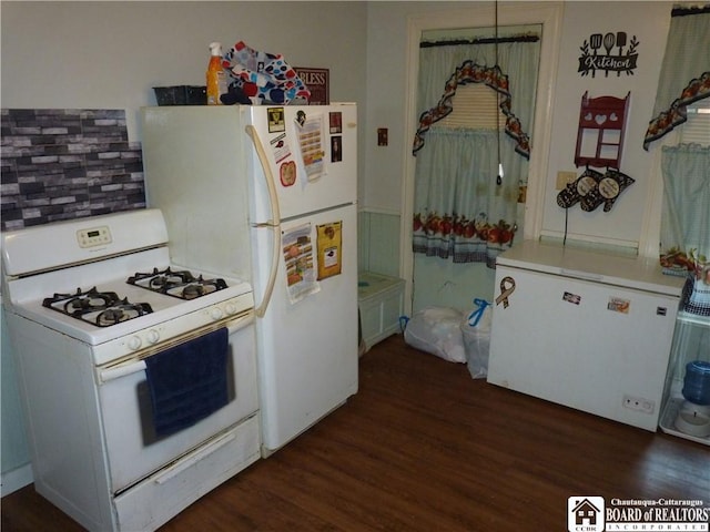 174 Bowen St, Jamestown, NY 14701 - kitchen featuring white appliances, dark wood finished floors, and light countertops