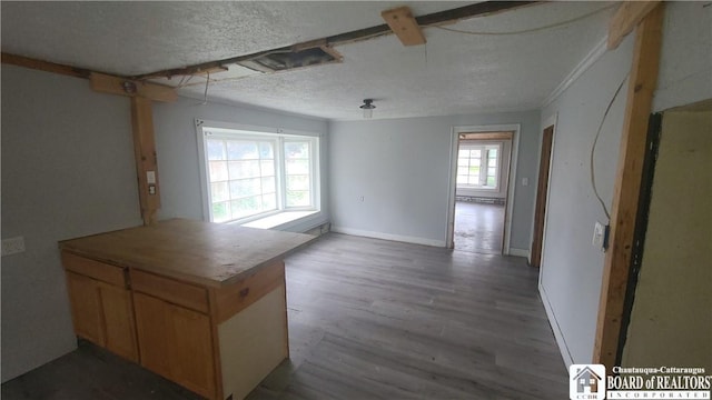 4010 Main St, Scio, NY 14880 - kitchen featuring wood finished floors, open floor plan, and a textured ceiling