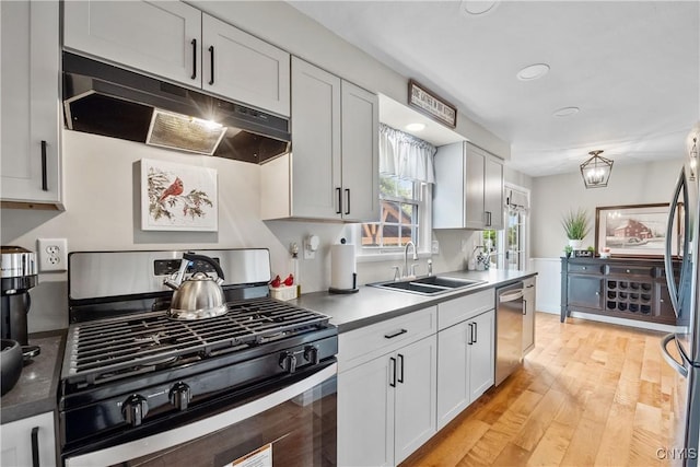 150 E Hawthorne Way, Sullivan, NY 13037 - kitchen with stainless steel appliances, under cabinet range hood, white cabinets, light wood-style flooring, and recessed lighting