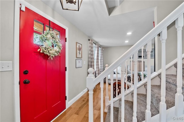 150 E Hawthorne Way, Sullivan, NY 13037 - foyer featuring stairway, wood finished floors, and recessed lighting