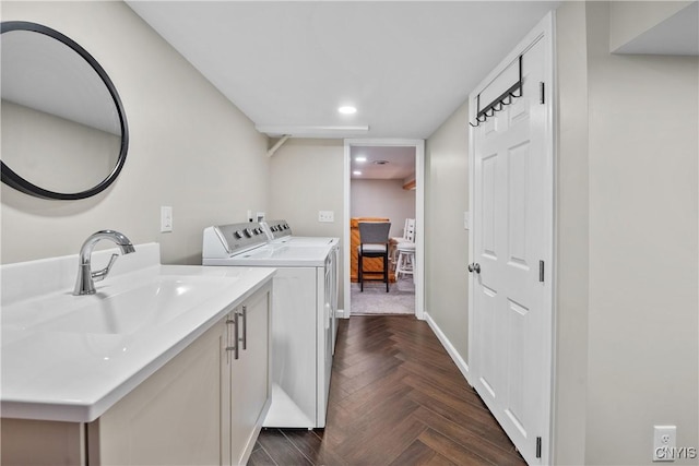 150 E Hawthorne Way, Sullivan, NY 13037 - washroom featuring washer and clothes dryer, cabinet space, and recessed lighting