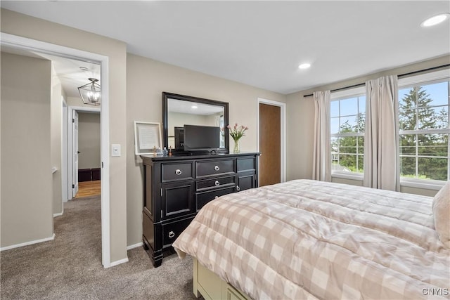 150 E Hawthorne Way, Sullivan, NY 13037 - carpeted bedroom featuring a chandelier and recessed lighting