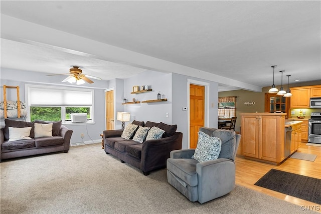 10327 Wolcott Hill Rd, Camden, NY 13316 - living area with a ceiling fan, cooling unit, and light wood-type flooring