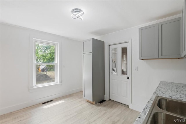 364 S 6th St, Fulton, NY 13069 - kitchen with gray cabinets and light wood-style floors
