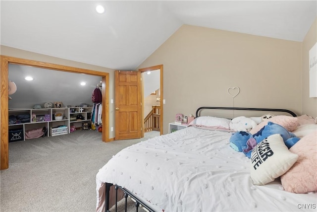 4925 Bentbrook Dr, Manlius, NY 13104 - bedroom featuring lofted ceiling, carpet, and recessed lighting