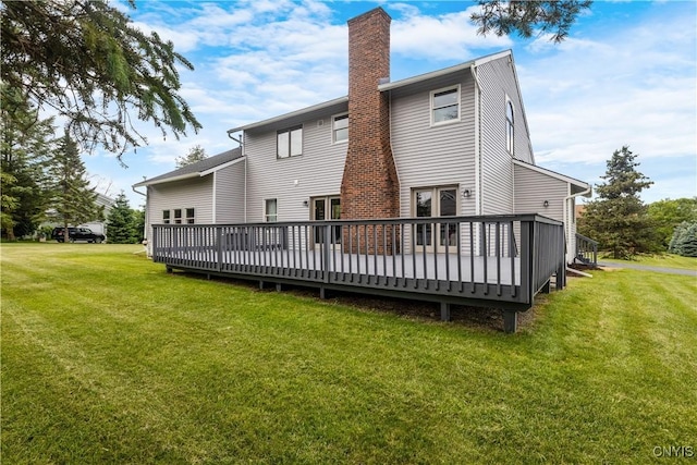 4925 Bentbrook Dr, Manlius, NY 13104 - rear view of house featuring a deck, a yard, a chimney, and french doors