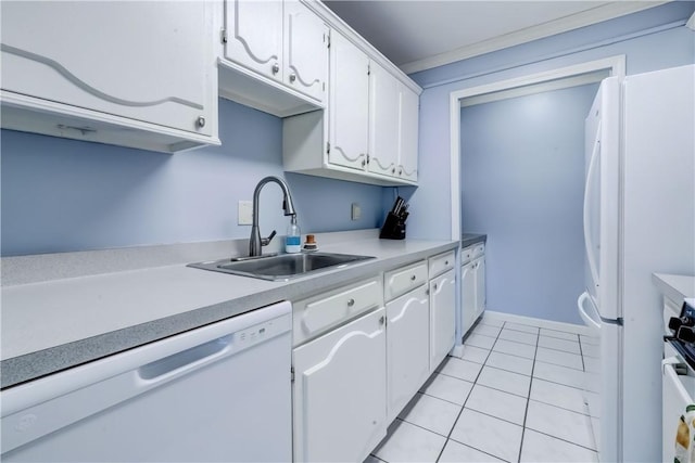 1400 E Ave Unit Un609, Rochester, NY 14610 - kitchen featuring white appliances, white cabinetry, light tile patterned floors, and light countertops