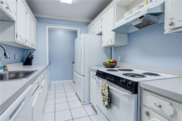 1400 E Ave Unit Un609, Rochester, NY 14610 - kitchen featuring white appliances, ventilation hood, white cabinetry, and light countertops