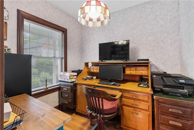 5107 County Road 36, Richmond, NY 14471 - home office with light wood-style flooring and wallpapered walls