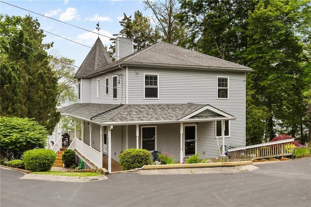 5107 County Road 36, Richmond, NY 14471 - view of front of home with a chimney, a porch, and a shingled roof