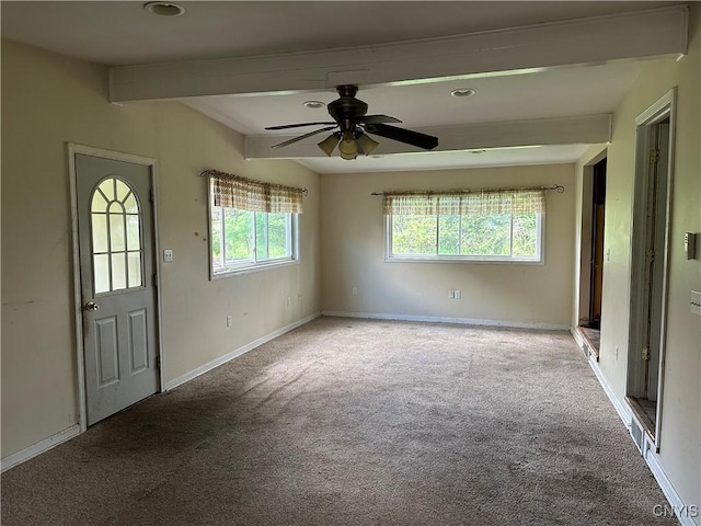 8362 Price Rd, Floyd, NY 13354 - carpeted empty room with beamed ceiling and a ceiling fan