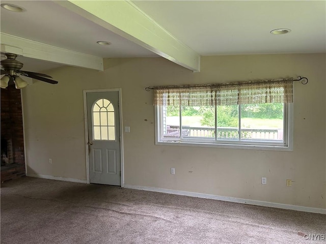 8362 Price Rd, Floyd, NY 13354 - entryway with beam ceiling, carpet floors, and a ceiling fan