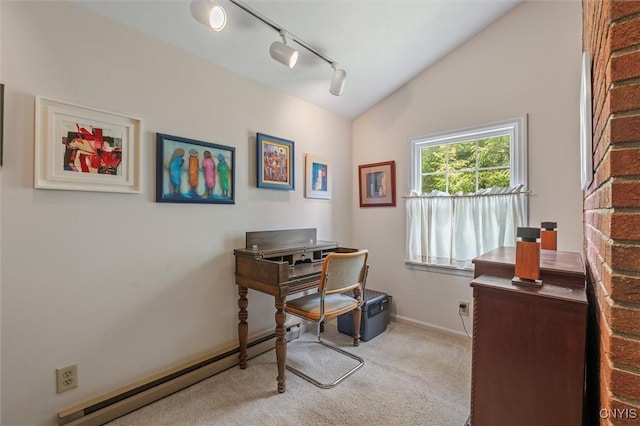 312 S Orchard Rd, Geddes, NY 13219 - carpeted office space featuring a baseboard heating unit, track lighting, and vaulted ceiling