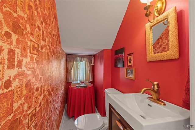 312 S Orchard Rd, Geddes, NY 13219 - bathroom featuring vanity and lofted ceiling