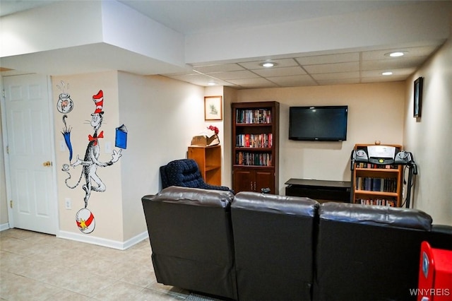 107 Naymik Dr, Sullivan, NY 13037 - living room featuring light tile patterned flooring, a paneled ceiling, and recessed lighting