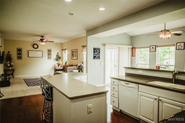107 Naymik Dr, Sullivan, NY 13037 - kitchen with dishwasher, a ceiling fan, open floor plan, recessed lighting, and a center island