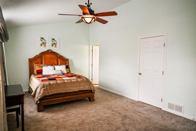 107 Naymik Dr, Sullivan, NY 13037 - carpeted bedroom featuring high vaulted ceiling and a ceiling fan