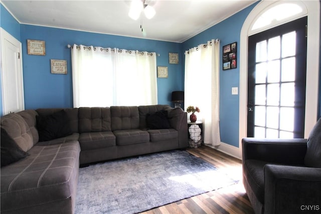 218 S Terry Rd, Geddes, NY 13219 - living room with wood finished floors and a ceiling fan