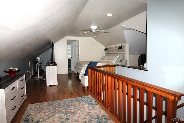 218 S Terry Rd, Geddes, NY 13219 - bedroom with dark wood finished floors, lofted ceiling, and recessed lighting