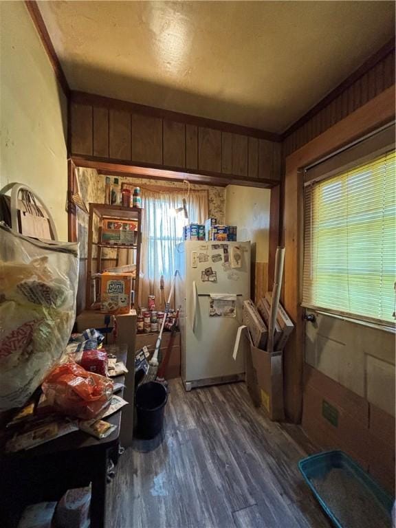 516 Hacker St, Kane Boro, PA 16735 - miscellaneous room with wood walls, wood finished floors, and ornamental molding