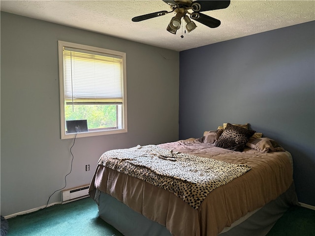 205 Darla Dr, Clarkson, NY 14420 - carpeted bedroom with a baseboard heating unit, ceiling fan, and a textured ceiling