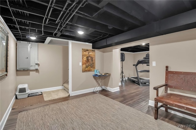 6290 Emily Ct, Clarence, NY 14032 - finished basement featuring electric panel, wood finished floors, and stairway