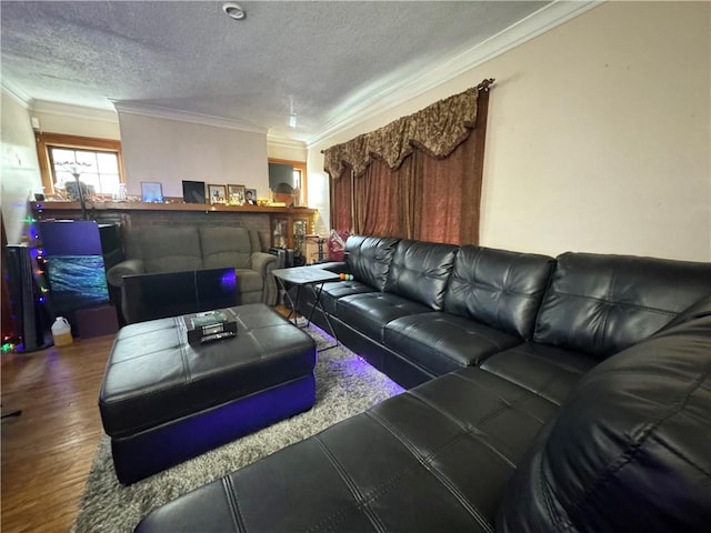714 Arnett Blvd, Rochester, NY 14619 - living area featuring ornamental molding, wood finished floors, and a textured ceiling