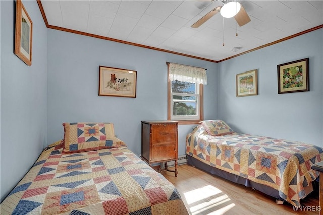 6557 Boberg Rd, Ashford, NY 14171 - bedroom with ornamental molding, wood finished floors, and ceiling fan