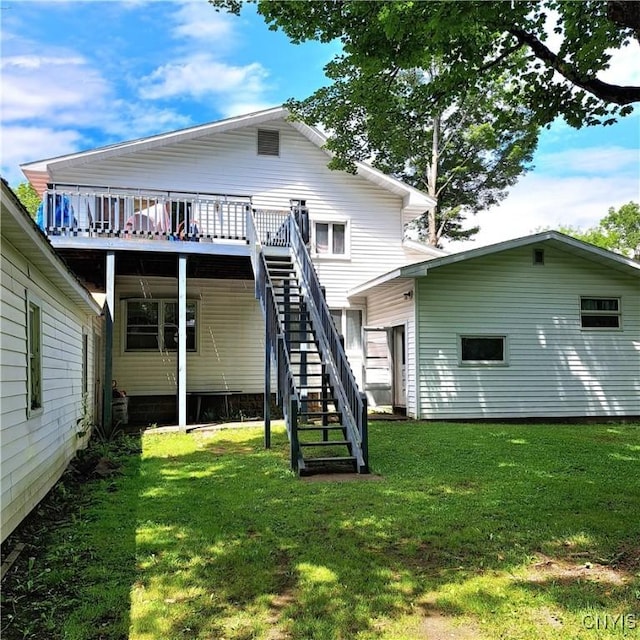 47 Miner Ave, Camden, NY 13316 - rear view of house featuring stairway, a deck, and a yard
