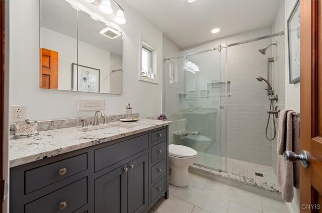 109 Hunt Valley Rd, Oneida-Inside, NY 13421 - full bathroom featuring a stall shower, vanity, tile patterned flooring, and recessed lighting
