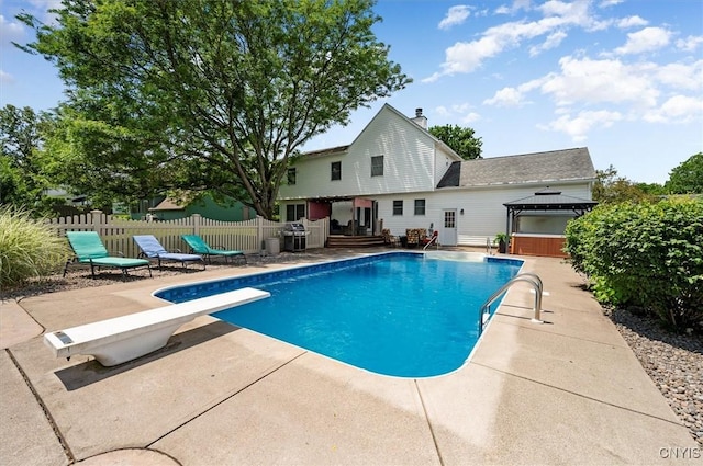 109 Hunt Valley Rd, Oneida-Inside, NY 13421 - view of swimming pool with a gazebo, a diving board, a patio area, a deck, and a grill